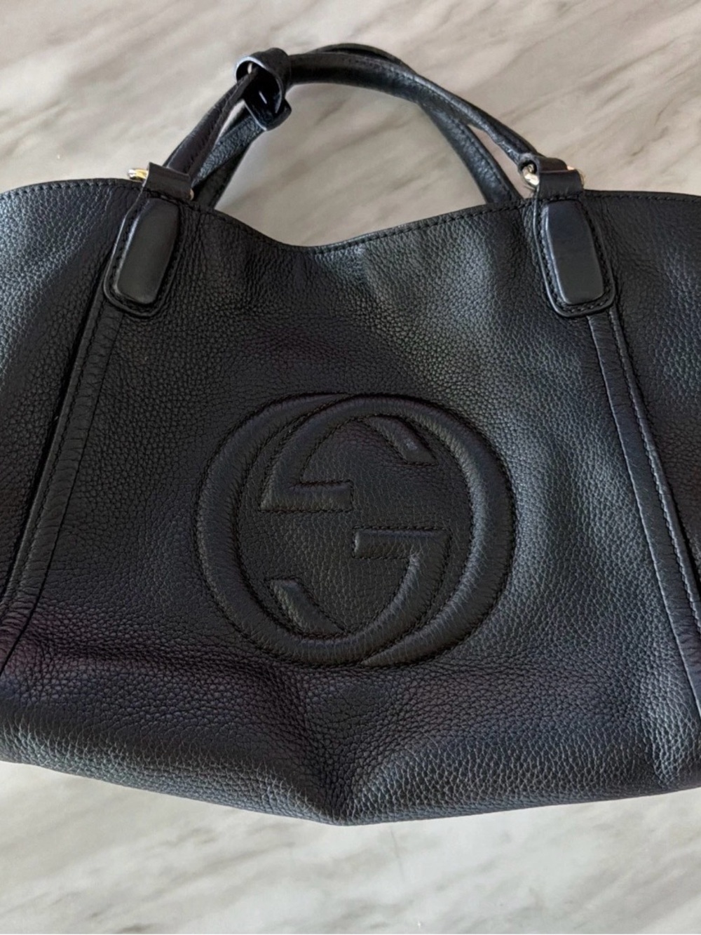 Gucci Black Pebbled Leather Logo Tote